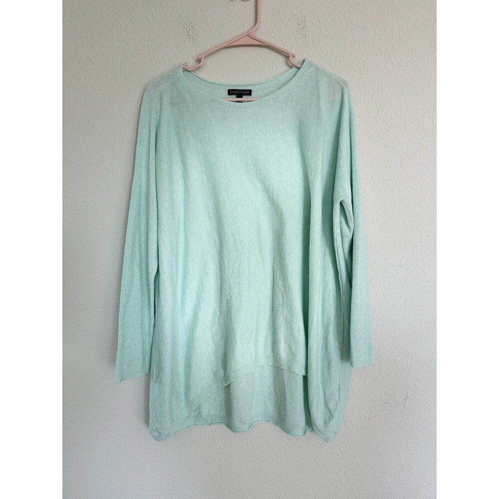Eileen Fisher  Cotton Tencel Blue Knit Sweater Size S Casual Comfort Oversized